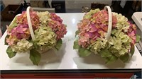 Two baskets of fake hydrangea snowball flowers,