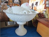 2 PC MILK GLASS PUNCH BOWL & CUPS SET