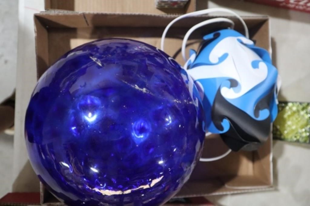 BLUE GLASS GAZING BALL, UNIQUE LIGHT