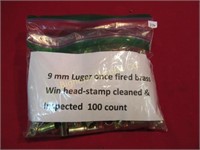 Once Fired Brass 9mm Luger Winchester Head Stamp