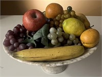 Large Alabaster Pedestal Bowl With Faux Fruit