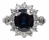 Platinum 3.87 ct Brilliant Sapphire & Diamond Ring
