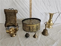 Brass Bells, Pitcher, Basket, Tin & More