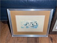 3 framed and matted owl prints