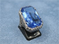 Sterling Silver Hallmarked Faux Blue Stone Ring