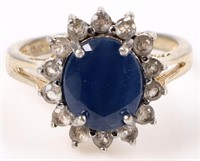 BLUE SAPPHIRE WHITE TOPAZ STERLING SILVER RING