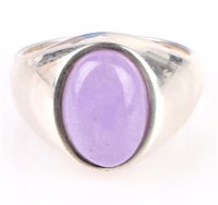 STERLING SILVER CABOCHON LAVENDER JADE UNISEX RING