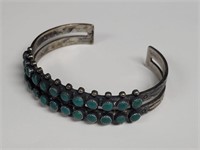 Double Row Green Turquoise and Sterling Silver