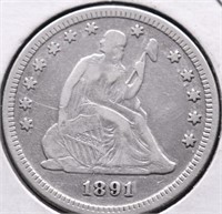 1891 SEATED QUARTER VF