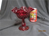 Fenton Ruby Hobnail Pedestal Vase