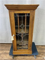 Vintage Oak Cubby File w/Leaded Glass Door