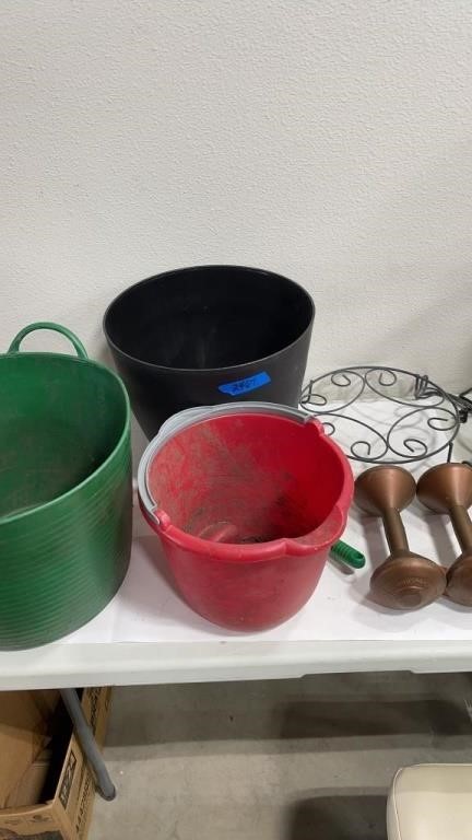 Planter and Hand Held Weights Lot