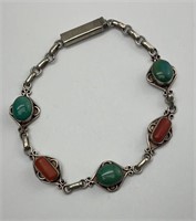 Vintage Turkuaz Coral 925 Silver Bracelet