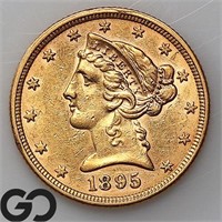 1895 $5 Gold Liberty Half Eagle, Lustrous BU