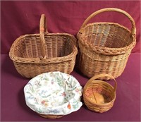 Two Wicker Basket With Handles And 2 Longaberger