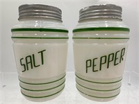Vintage green and white S&P shakers