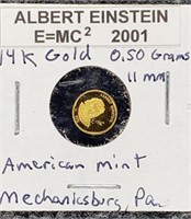 14k Gold Albert Eistein  American Mint Coin