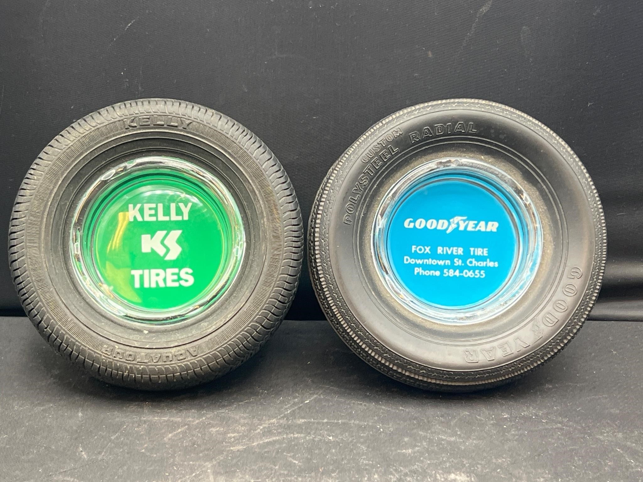 Vintage Kelly tires and Goodyear tire ashtrays