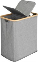 AUMA Divided Folding Bamboo Canvas Laundry Hamper