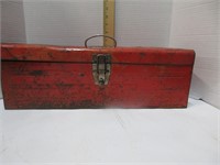 Vintage red metal toolbox w/tools and