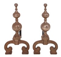 Baroque Style Pair of Brass Andirons