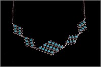 Navajo Silver & Turquoise Cluster Work Necklace