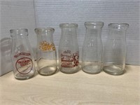 5 Pint / Half Pint Vintage Glass Milk Bottles -