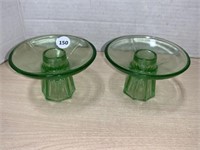 Pair of Green Depression Glass Candle Holders