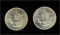 Coin 1880-O+1880-P,Morgan Silver Dollars-AU-BU