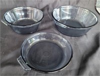 Pyrex clear blue glass serving dishes