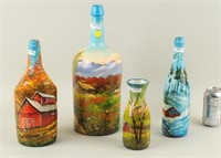 Folk Art Painted Bottles, Country Scenes