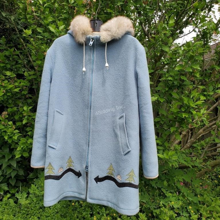 Hudson Bay Blue Wool Coat Igloo & Tree design - X