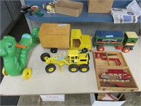 (2) WOODEN TRUCKS, WOODEN BLOCKS & MORE: