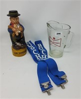 BUSCH Beer Suspenders, Budweiser Pitcher & Decantr