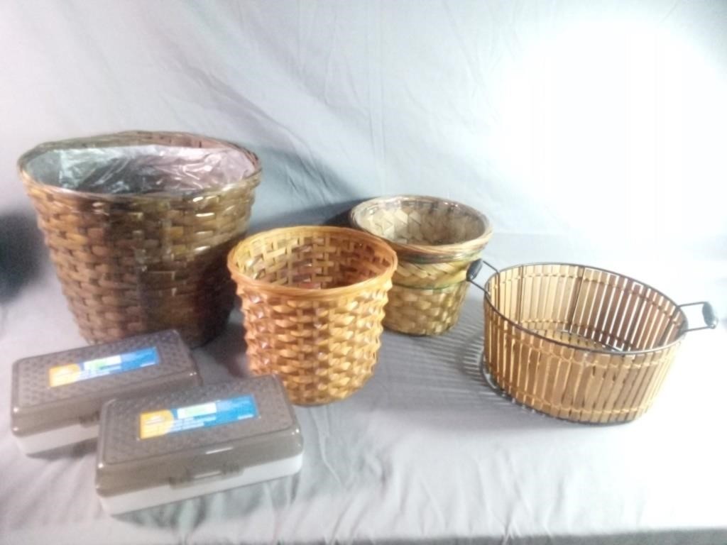 Assortment of Baskets Including Plastic School