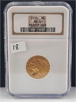 1910 $5 Gold Indian NGC MS61