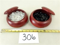 Japanese Go Stones with Wood Bowls - Agate?