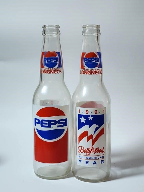 2 1991 Dollywood Pepsi Cola Bottles