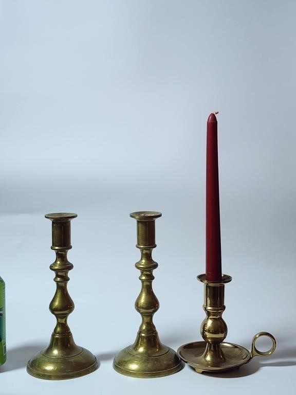 Lot of 3 Brass Candlestick Holders