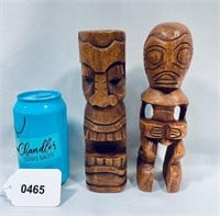 Two 8" Hand Carved Wooden Tiki Statues