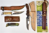 FOUR VINTAGE HUNTING & FISHING KNIVES
