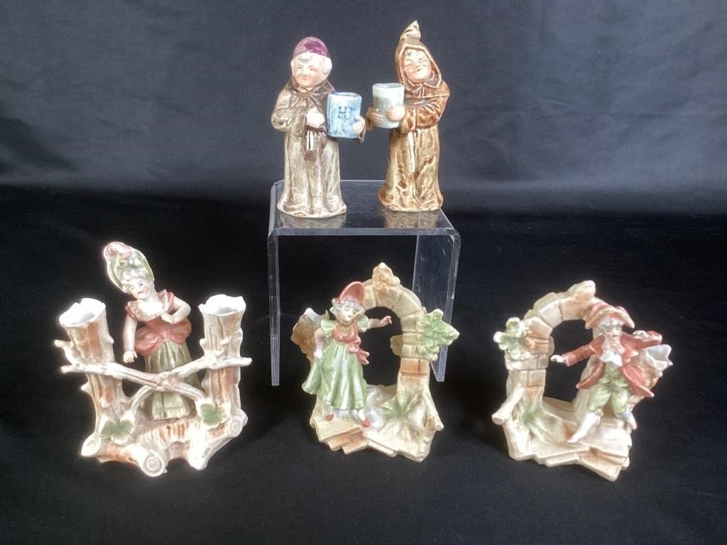Antique Majolica Match Holders, Figurines
