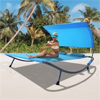 Outdoor Double Chaise Lounge Bed with Canopy, Blue