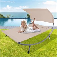 Double Chaise Lounge with Wheels,Khaki