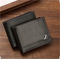 Set of 2 Men's Black PU Leather Wallet - Slim