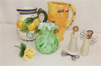 Cottageware Pitcher, Art Glass Vase, Rose and