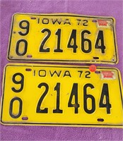 Pair of 1972 license plates (wapello county)