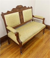 19thC Eastlake Carved Walnut Parlour Style Settee