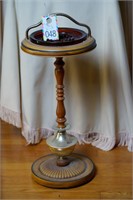 Glass, wood and brass pedestal ashtray