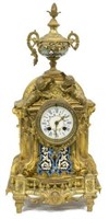 FRENCH GILT METAL ENAMEL DECORATED MANTLE CLOCK